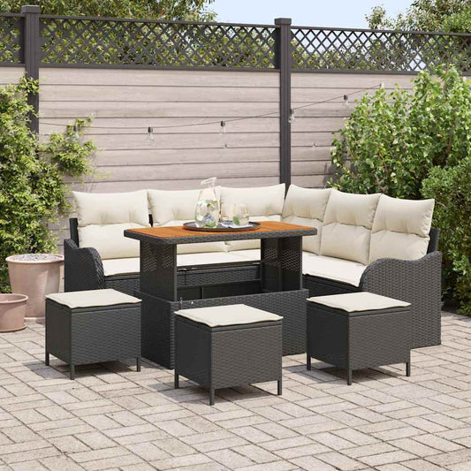 Set Divano da Giardino con cuscino 9 pcs Nero e Crema