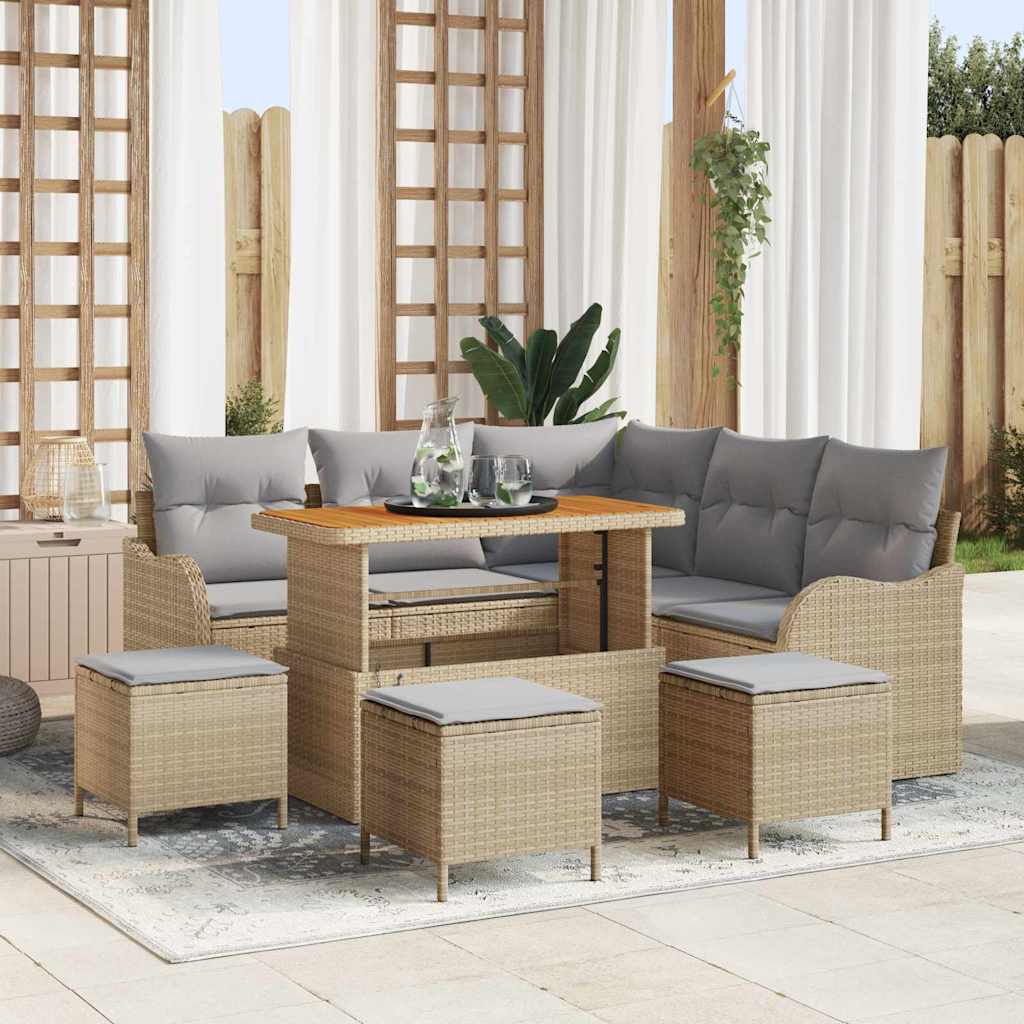 Set Divano da Giardino con cuscino 9 pcs Beige e Grigio Chiaro | homemem39