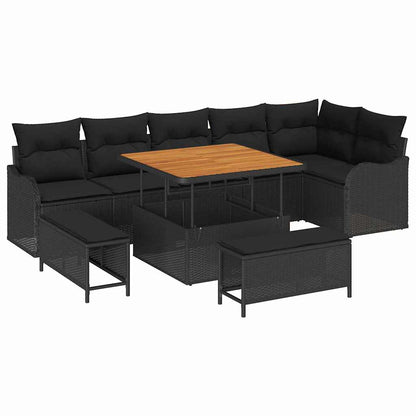 Set Divano da Giardino con cuscino con archiviazione 9 pcs Nero | homemem39
