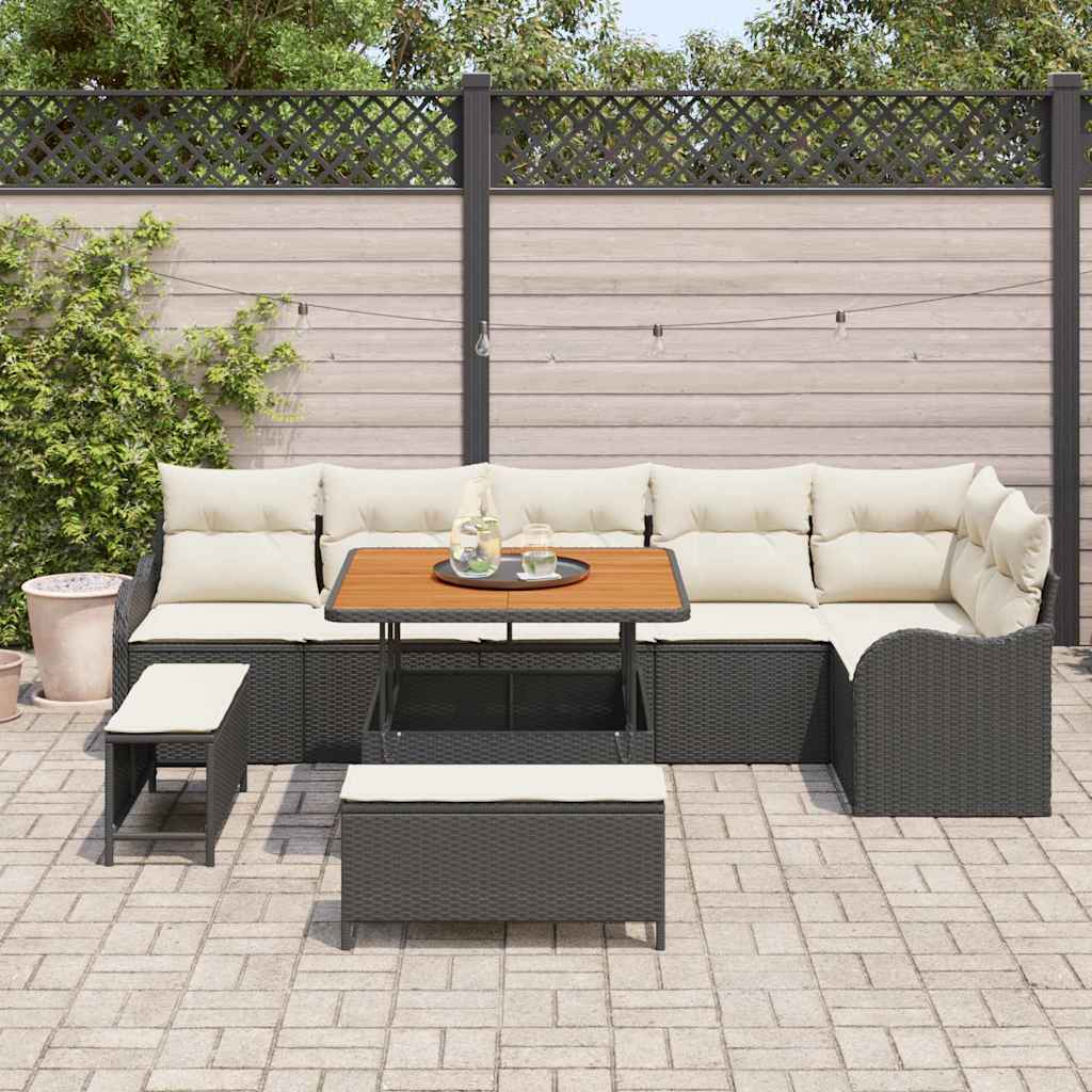 Set Divano da Giardino con cuscino 9 pcs Nero e Crema | homemem39