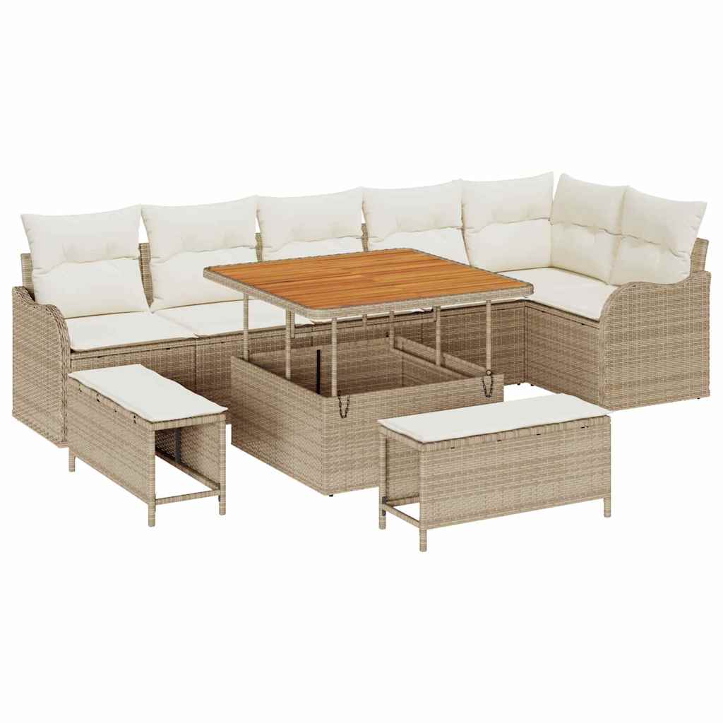 Set Divano da Giardino 9 pz 8-Numero di posti Beige e Crema