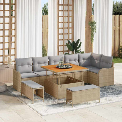 Set Divano da Giardino con cuscino 9 pcs Beige e Grigio Chiaro | homemem39