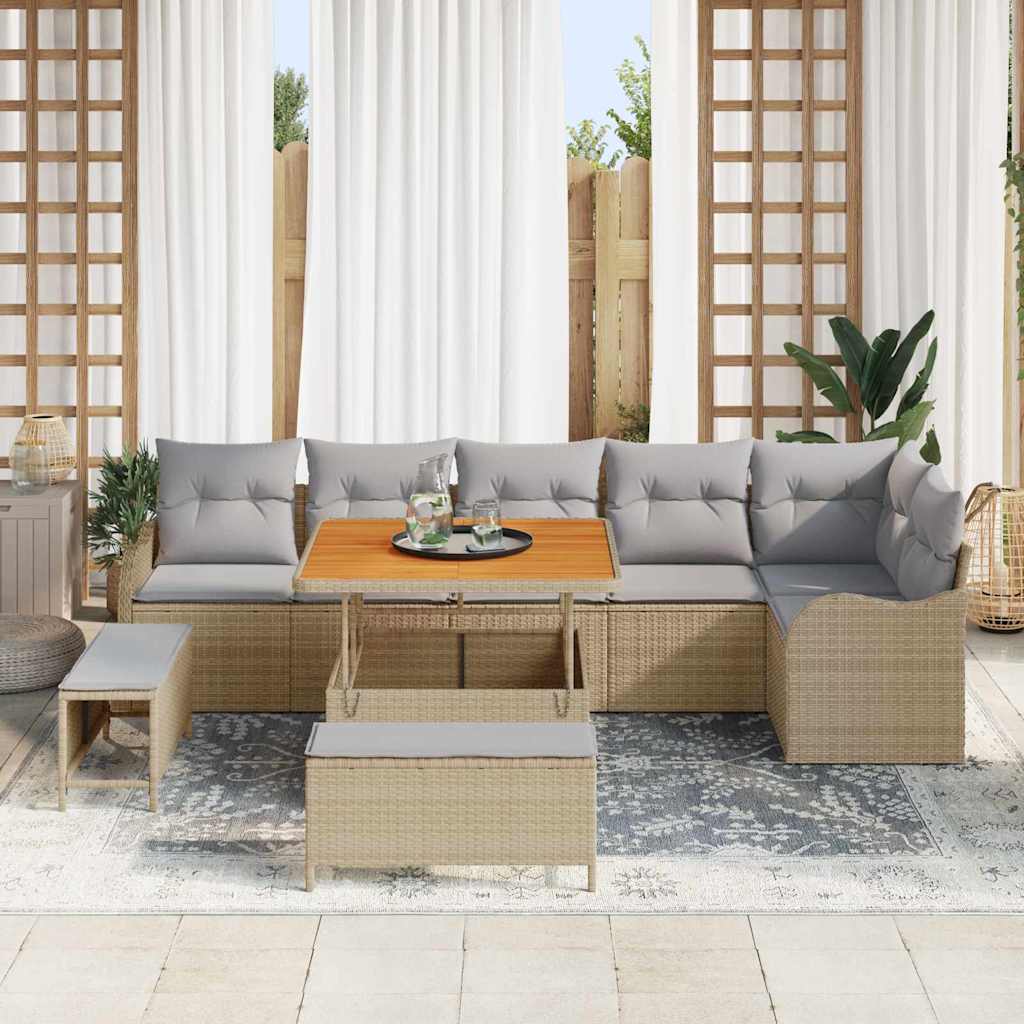 Set Divano da Giardino con cuscino 9 pcs Beige e Grigio Chiaro | homemem39