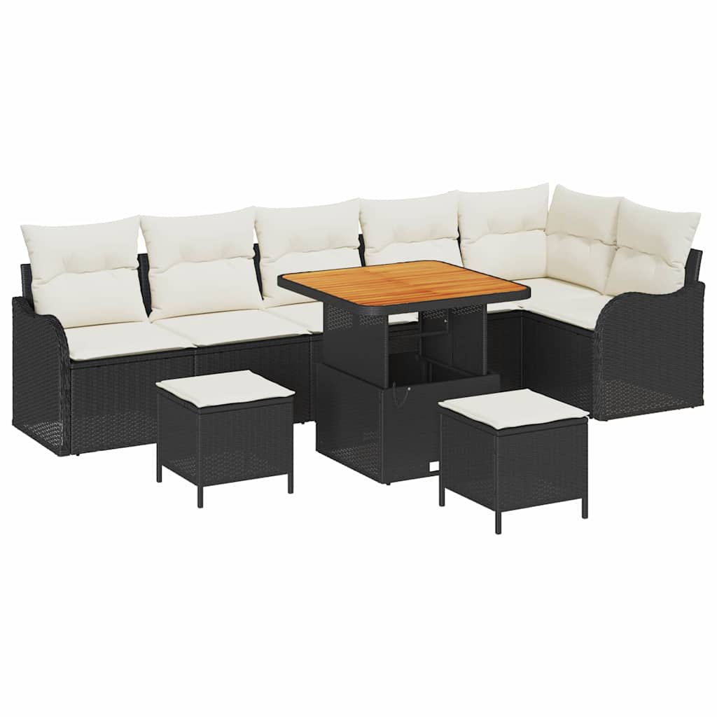 Set Divano da Giardino con cuscino 9 pcs Nero e Crema | homemem39