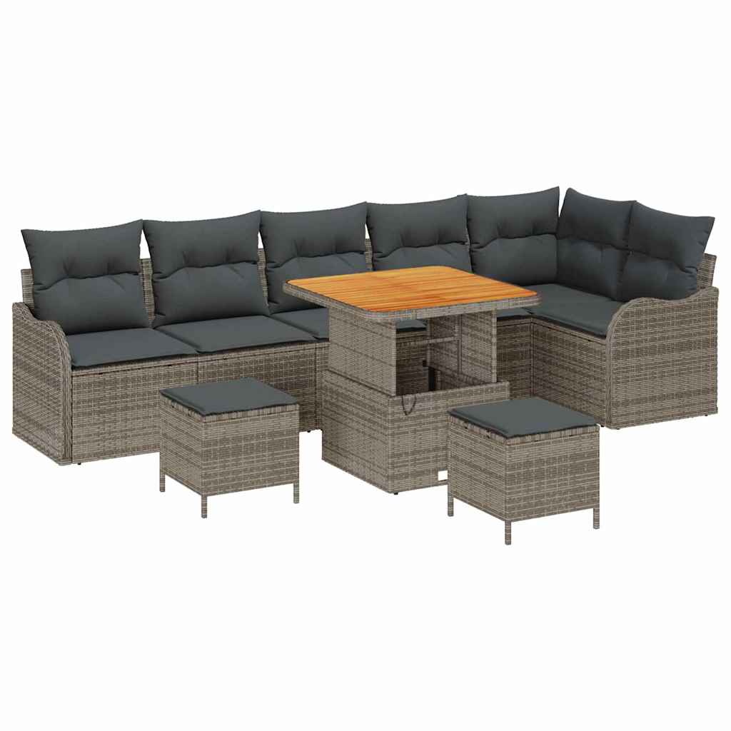 Set Divano da Giardino con cuscino 9 pcs Grigio