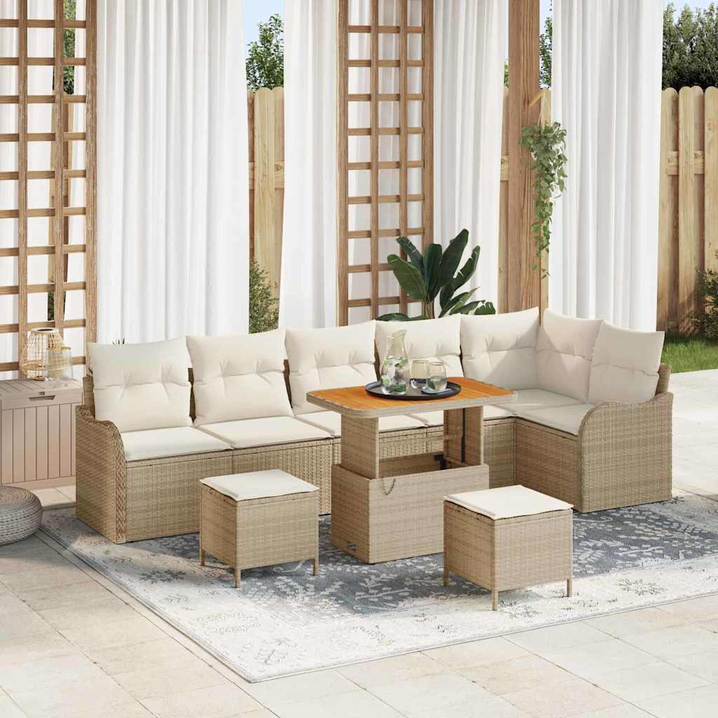 Set Divano da Giardino con cuscino 9 pcs Beige e Crema | homemem39