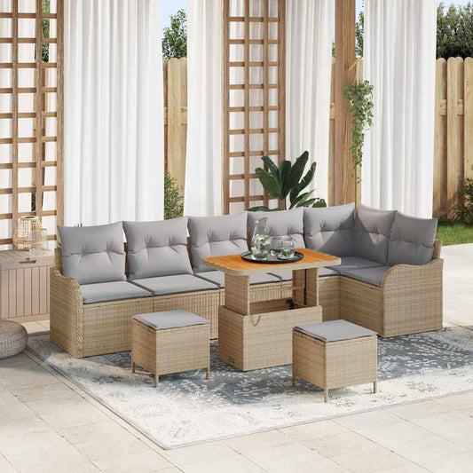 Set Divano da Giardino con cuscino 9 pcs Beige e Grigio Chiaro