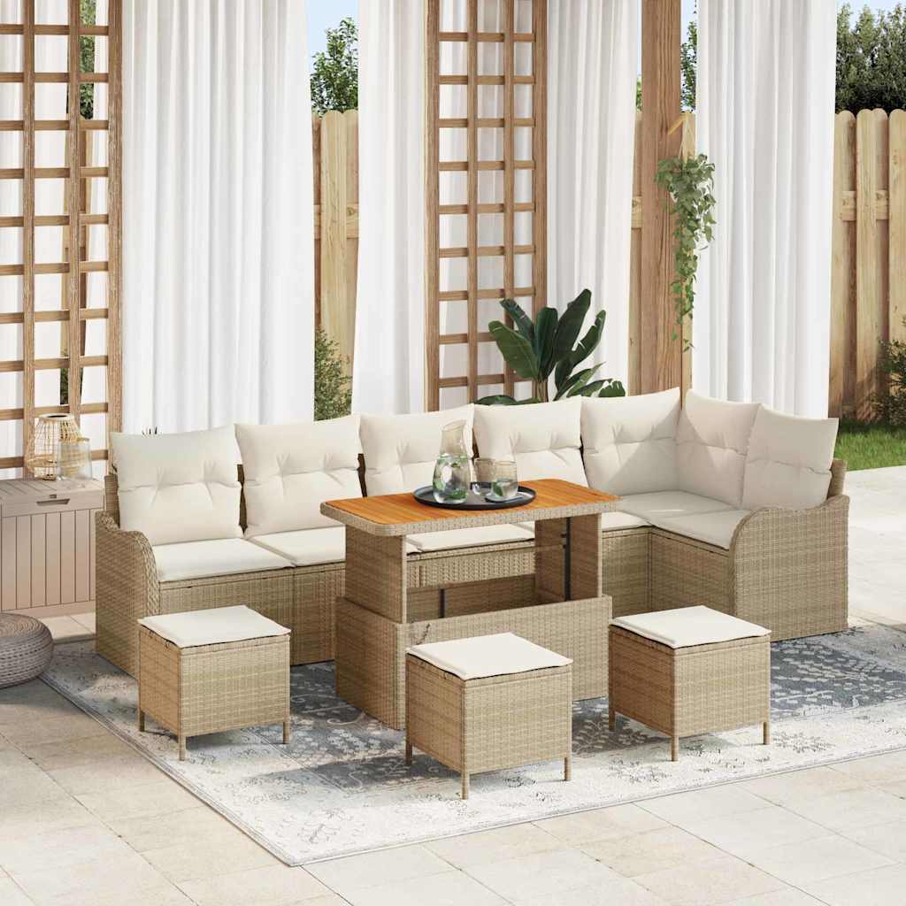 Set Divano da Giardino con cuscino 10 pcs Beige e Crema | homemem39
