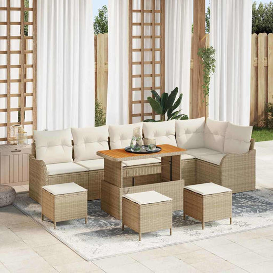Set Divano da Giardino con cuscino 10 pcs Beige e Crema