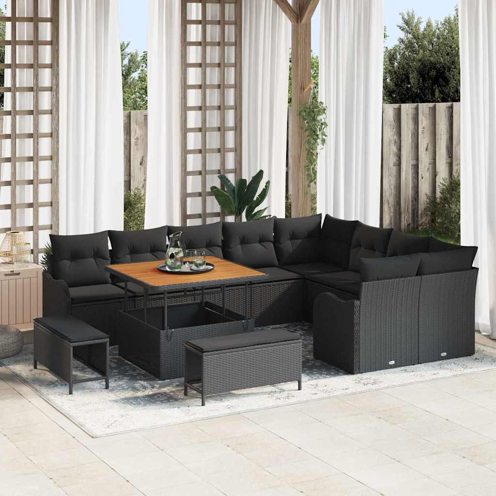 Set Divano da Giardino con cuscino 12 pcs Nero | homemem39
