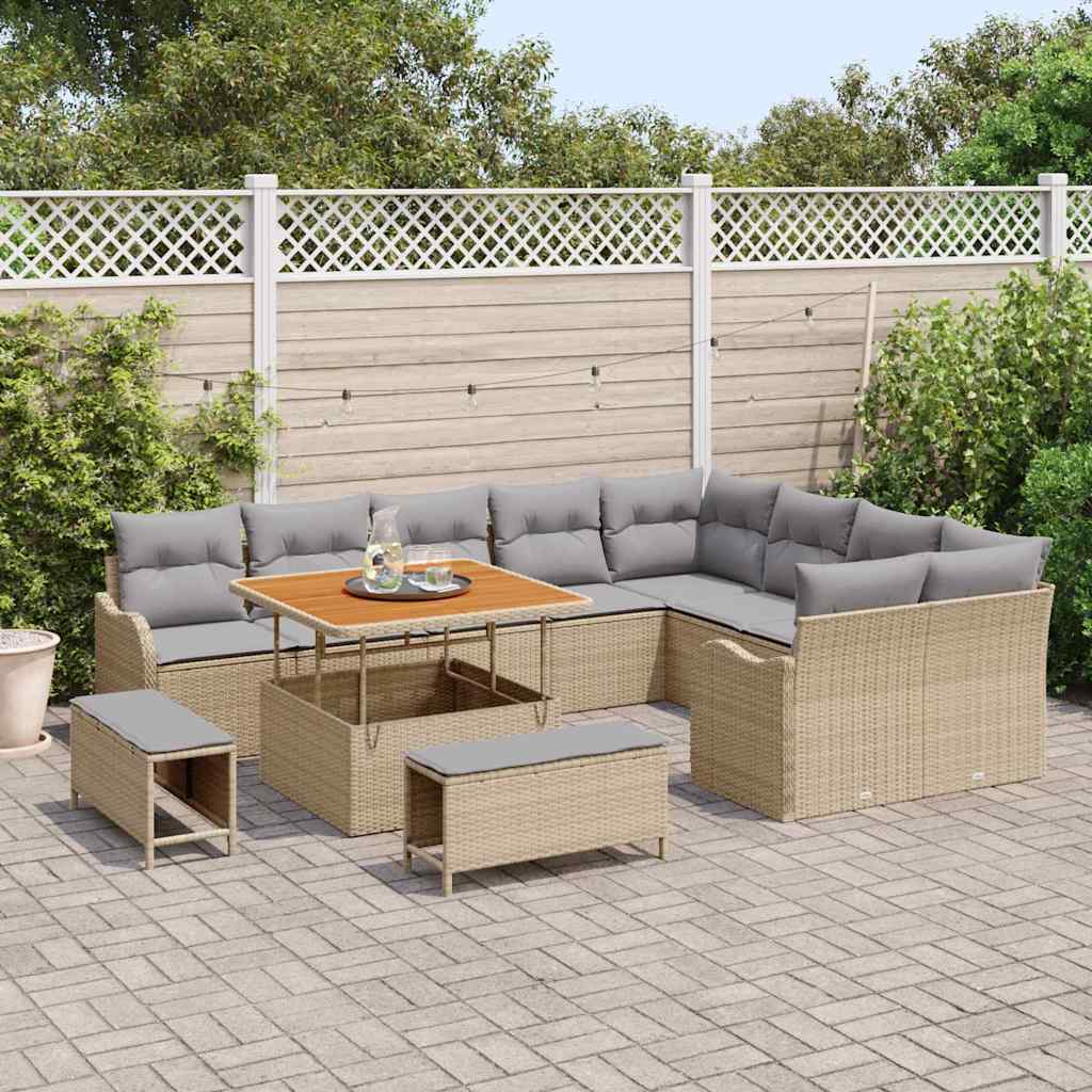 Set Divano da Giardino con cuscino 12 pcs Beige e Grigio Chiaro | homemem39