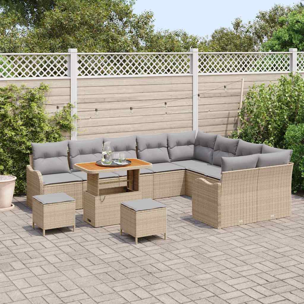 Set Divano da Giardino con cuscino 12 pcs Beige e Grigio Chiaro