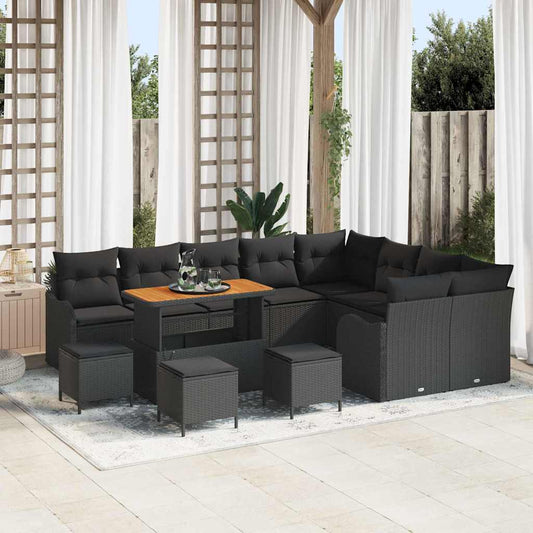 Set Divano da Giardino con cuscino 13 pcs Nero