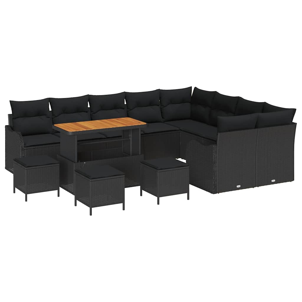 Set Divano da Giardino con cuscino 13 pcs Nero | homemem39