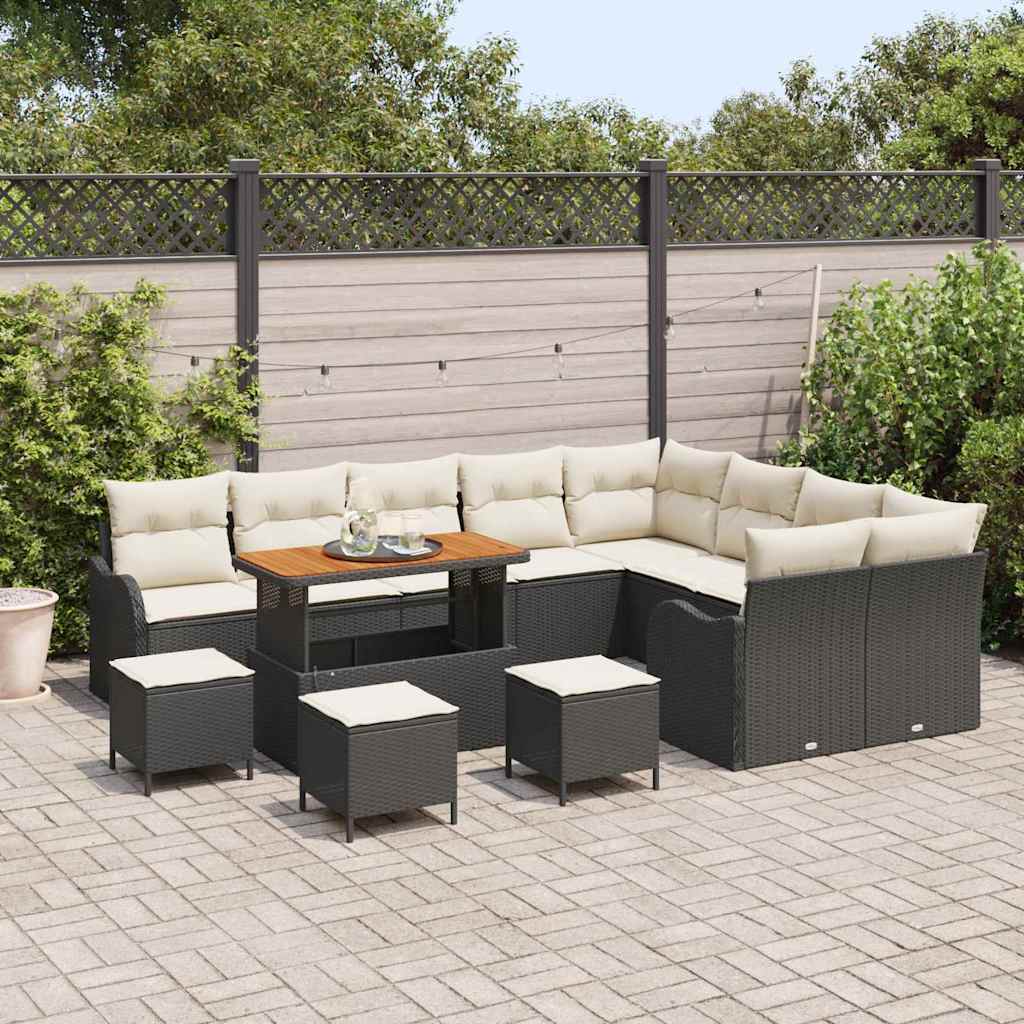 Set Divano da Giardino con cuscino 13 pcs Nero e Crema | homemem39