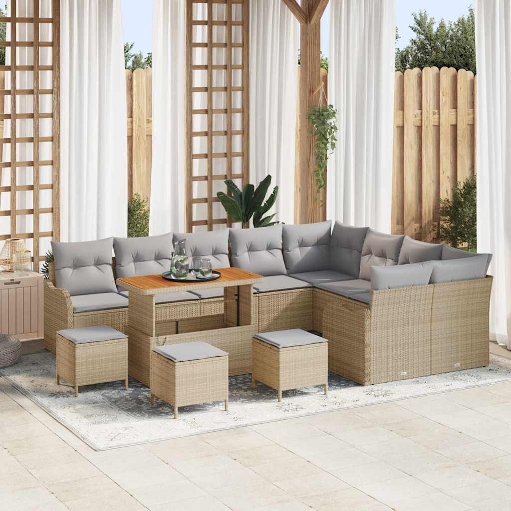 Set Divano da Giardino con cuscino 13 pcs Beige e Grigio Chiaro | homemem39