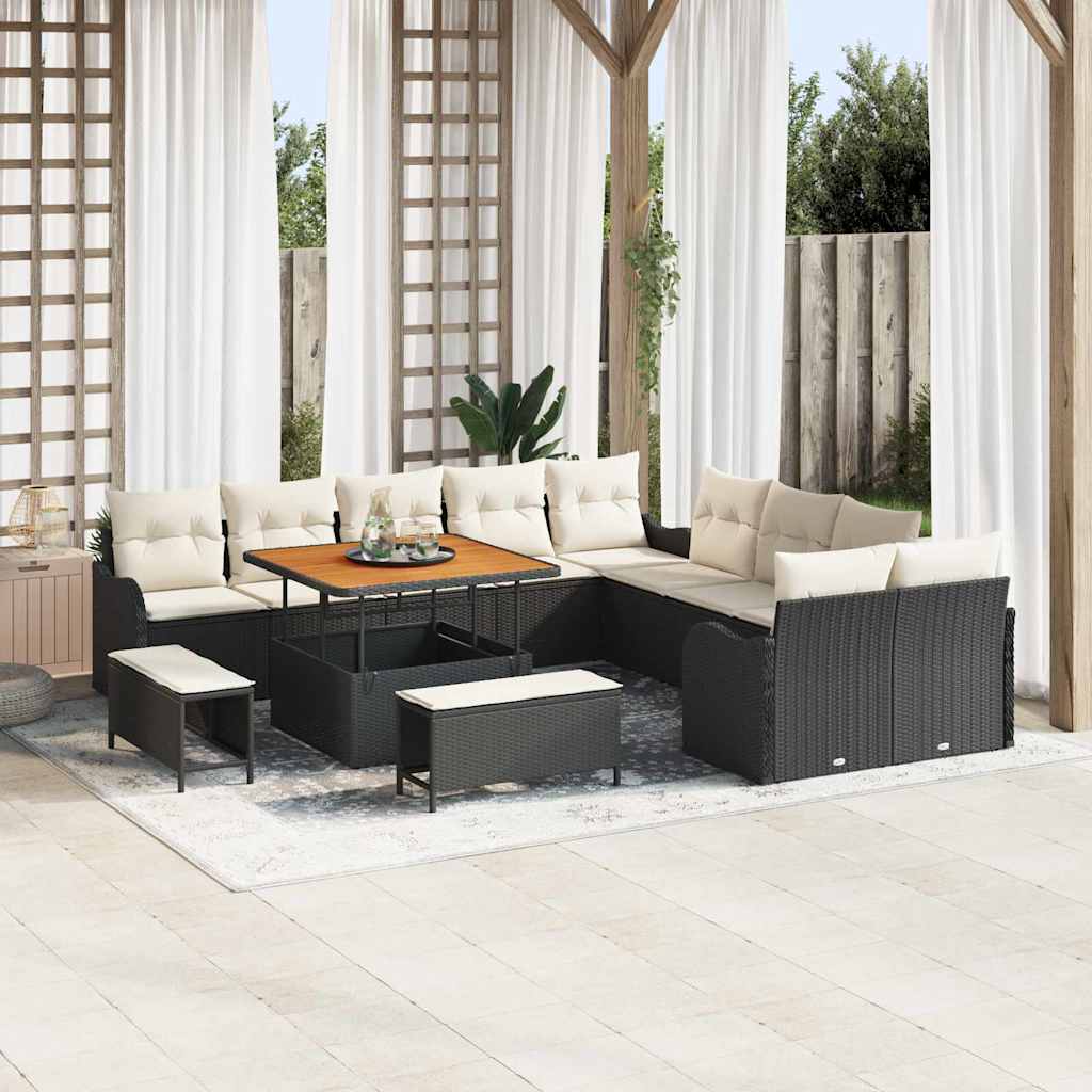 Set Divano da Giardino con cuscino 13 pcs Nero e Crema | homemem39