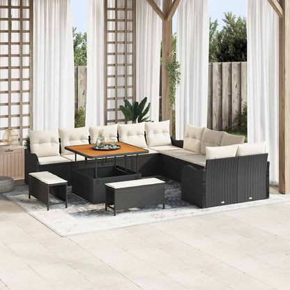 Set Divano da Giardino con cuscino 13 pcs Nero e Crema | homemem39