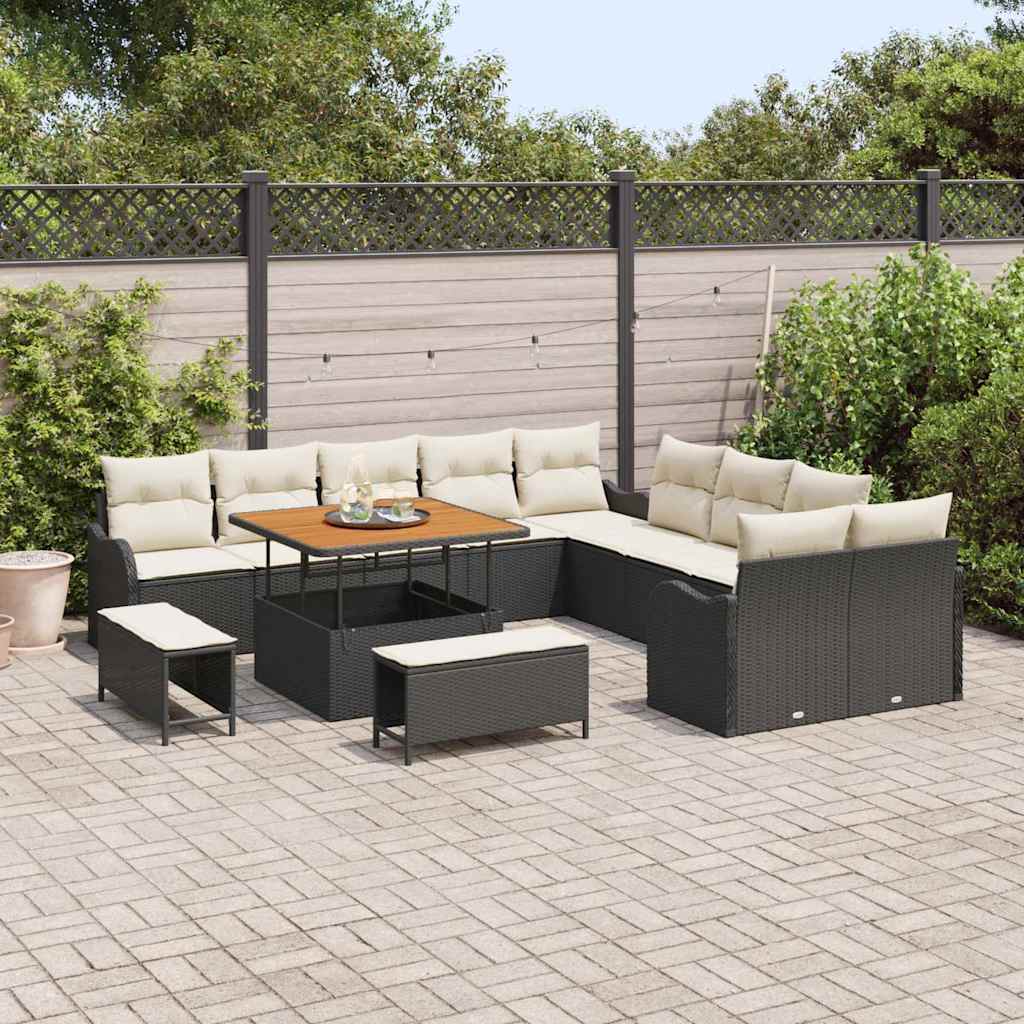Set Divano da Giardino con cuscino 13 pcs Nero e Crema | homemem39