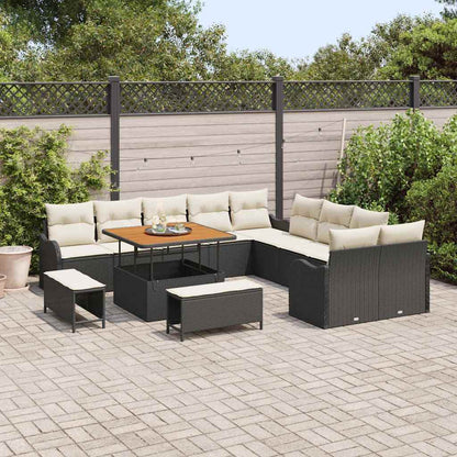 Set Divano da Giardino con cuscino 13 pcs Nero e Crema | homemem39