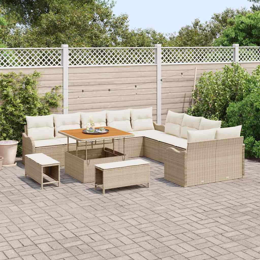 Set Divano da Giardino con cuscino 13 pcs Beige e Crema | homemem39