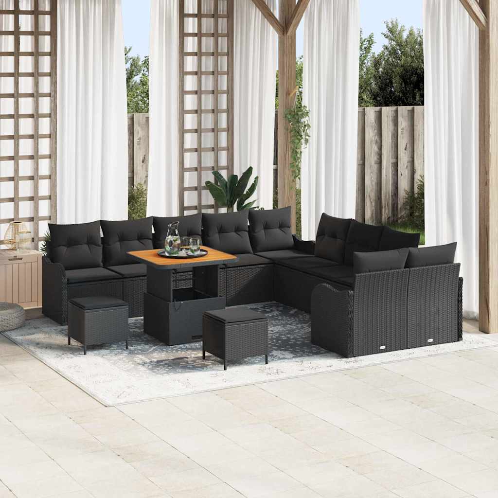 Set Divano da Giardino con cuscino 13 pcs Nero | homemem39
