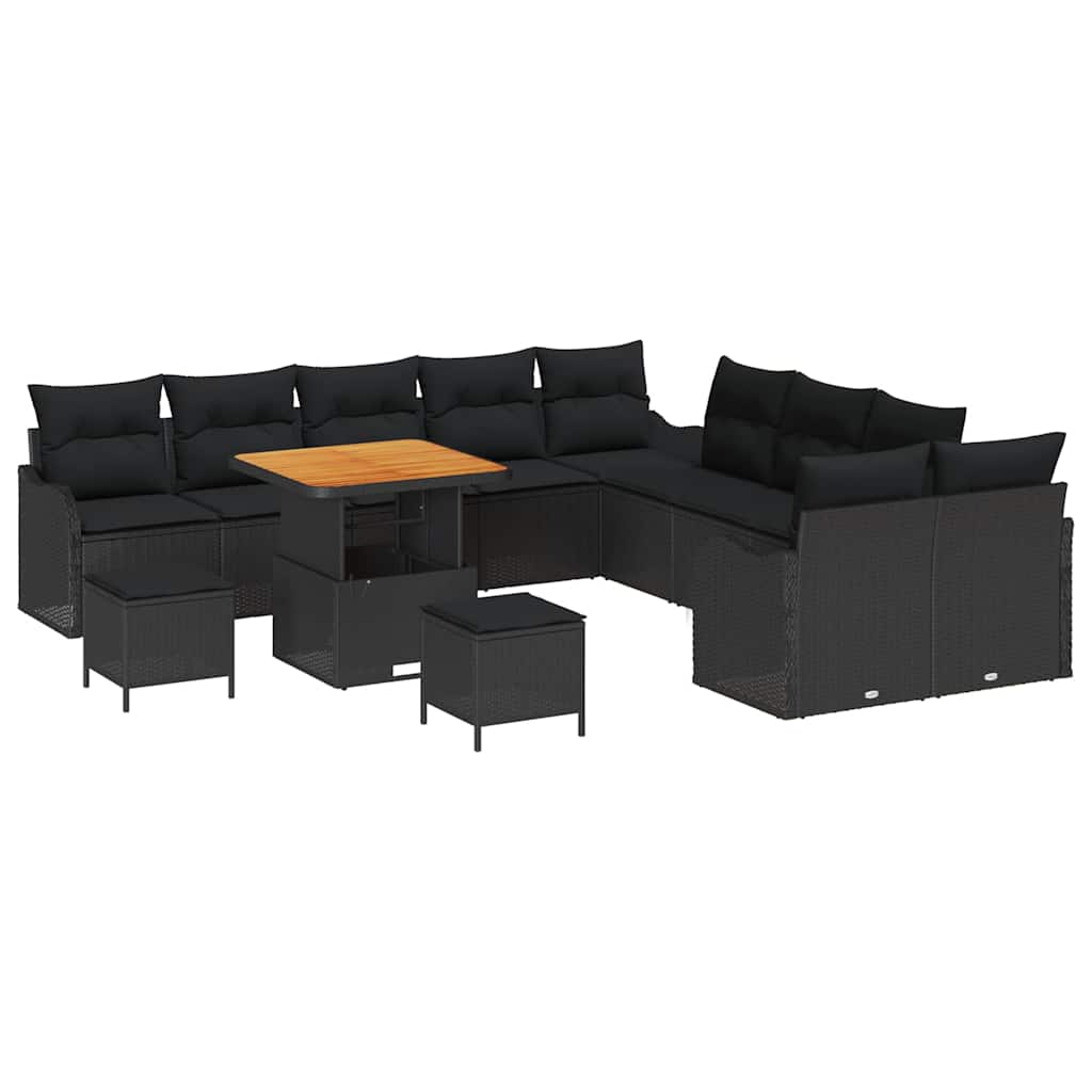 Set Divano da Giardino con cuscino 13 pcs Nero | homemem39