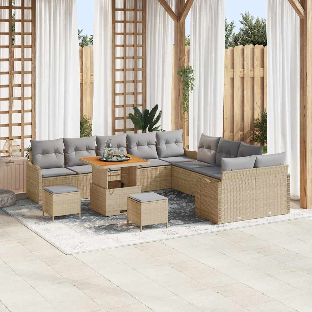 Set Divano da Giardino con cuscino 13 pcs Beige e Grigio Chiaro | homemem39