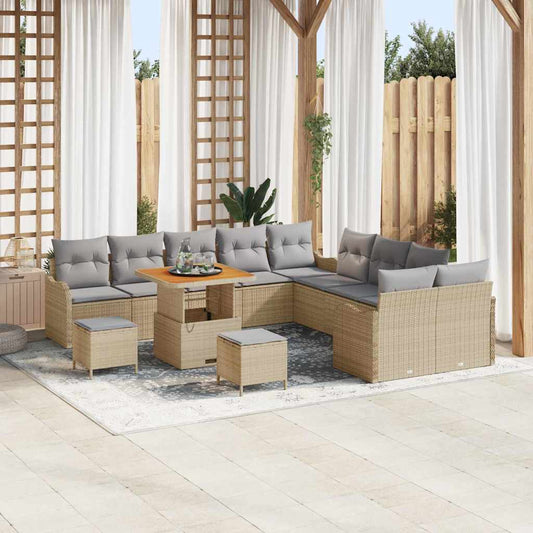 Set Divano da Giardino con cuscino 13 pcs Beige e Grigio Chiaro