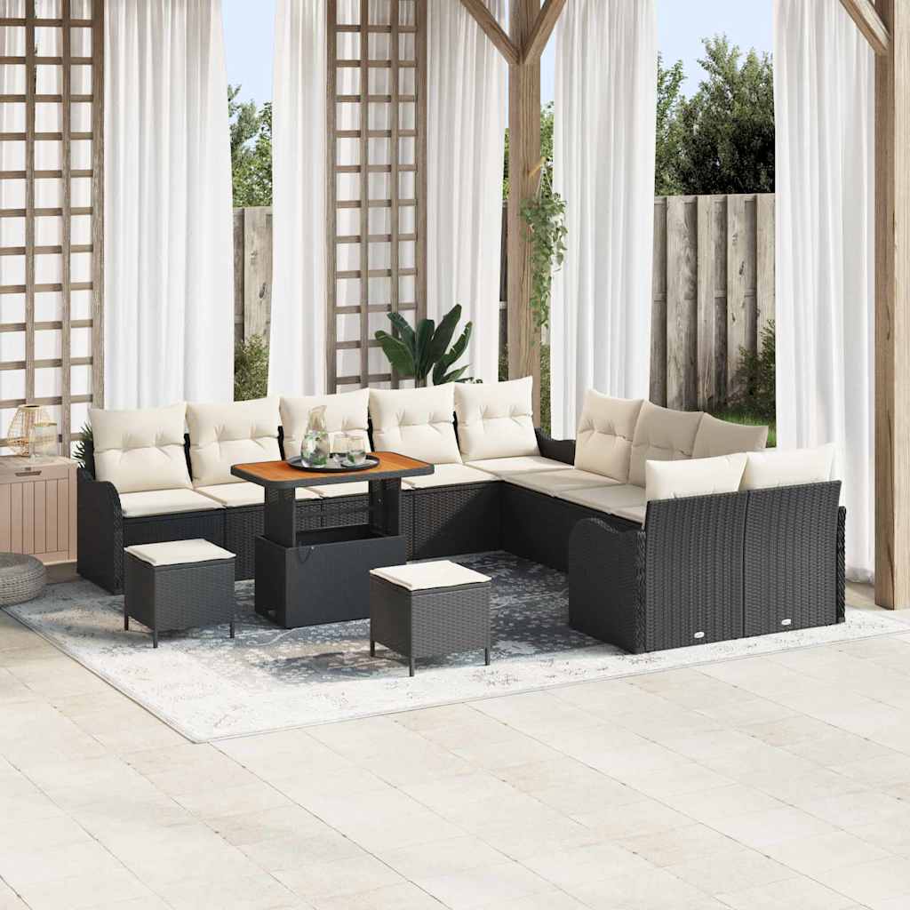 Set Divano da Giardino con cuscino 13 pcs Nero e Crema | homemem39