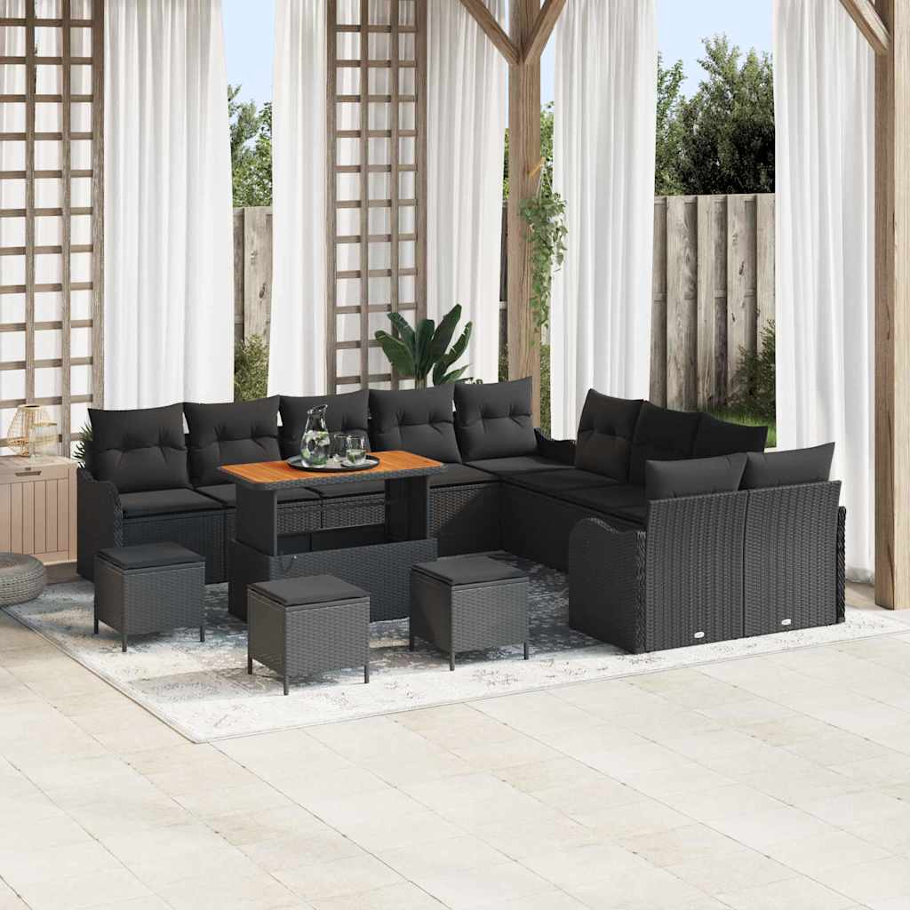 Set Divano da Giardino con cuscino 14 pcs Nero