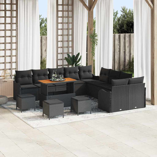 Set Divano da Giardino con cuscino 14 pcs Nero