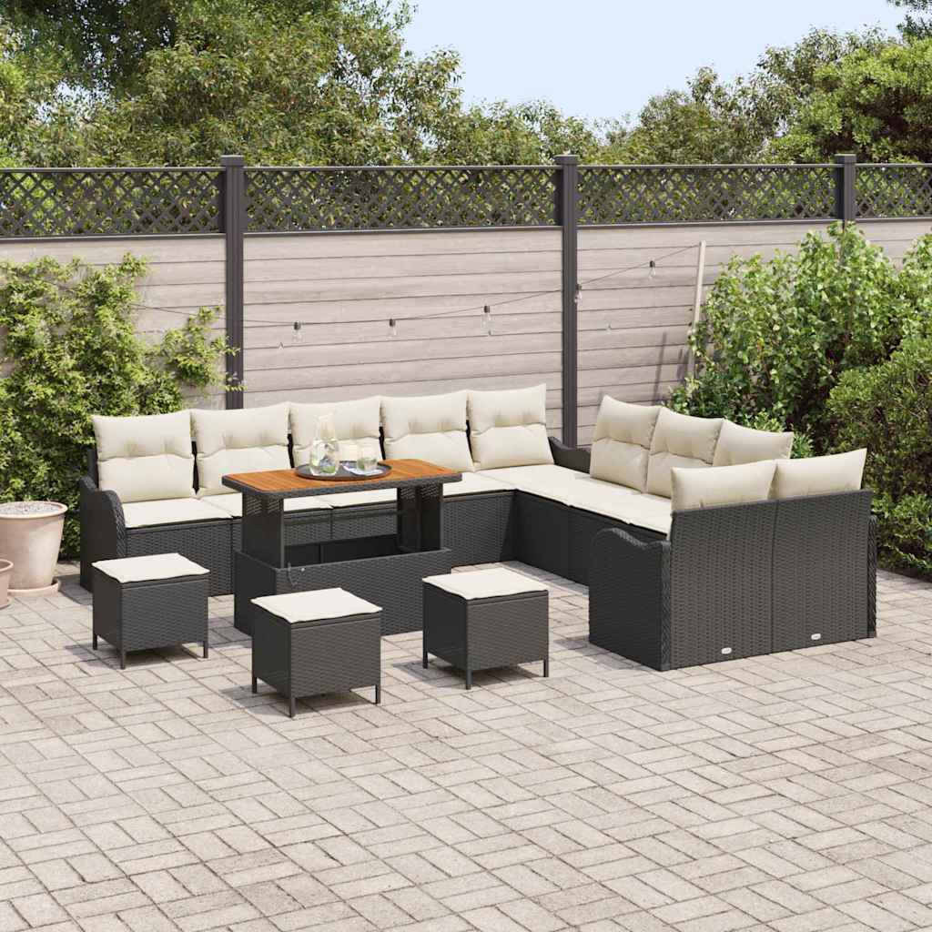 Set Divano da Giardino con cuscino 14 pcs Nero e Crema