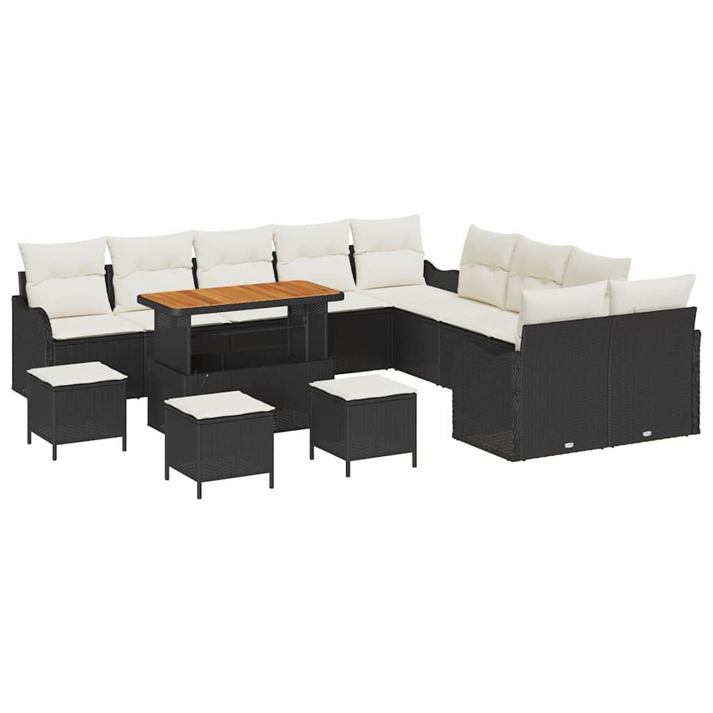 Set Divano da Giardino con cuscino 14 pcs Nero e Crema