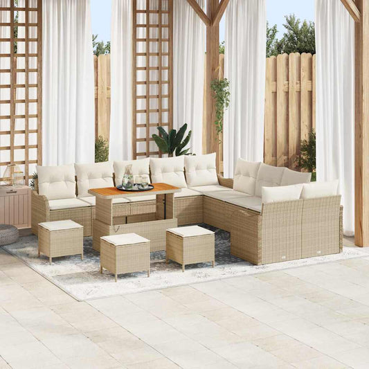 Set Divano da Giardino con cuscino 14 pcs Beige e Crema