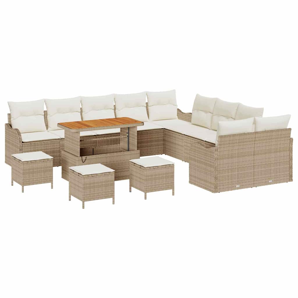 Set Divano da Giardino con cuscino 14 pcs Beige e Crema