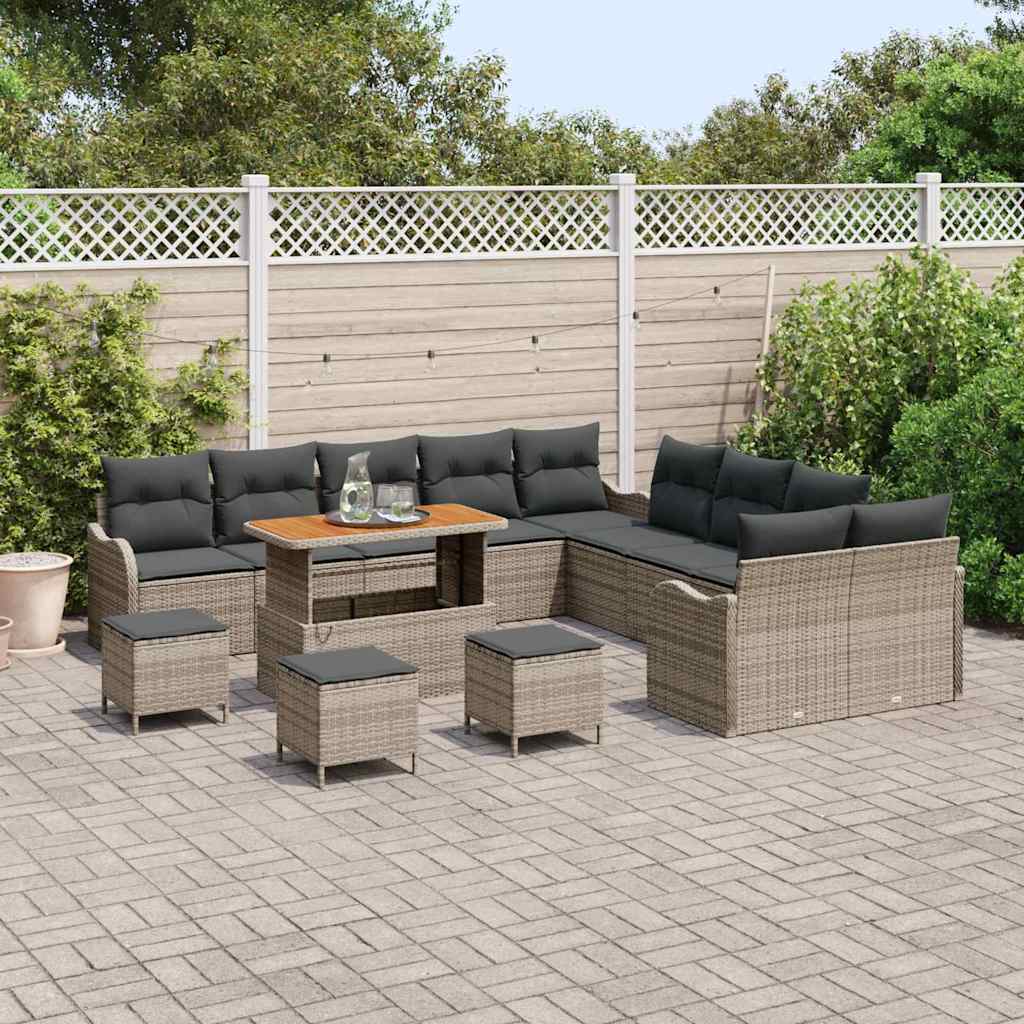 Set Divano da Giardino con cuscino 14 pcs Grigio | homemem39