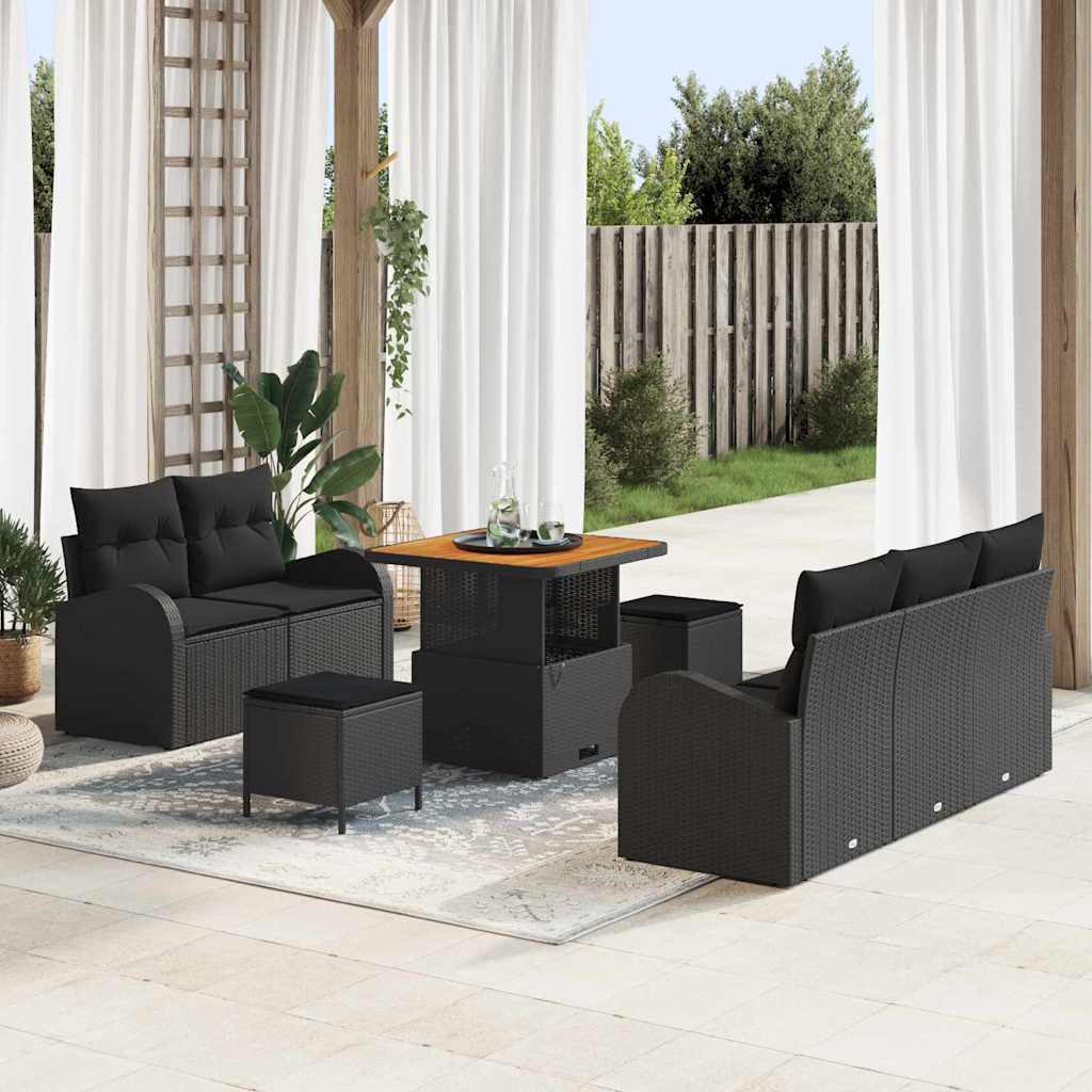 Set Divano da Giardino con cuscino con archiviazione 8 pcs Nero | homemem39