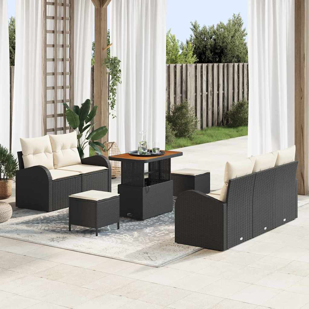 Set Divano da Giardino con cuscino 8 pcs Nero e Crema | homemem39