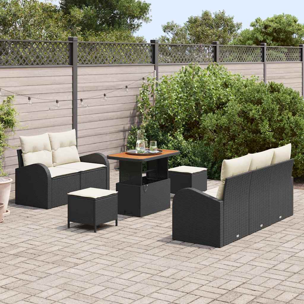 Set Divano da Giardino con cuscino 8 pcs Nero e Crema | homemem39