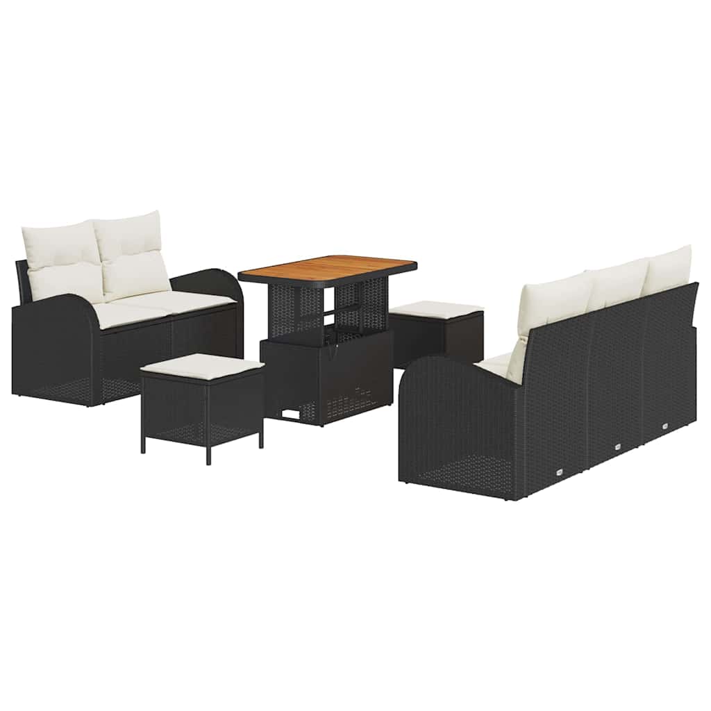 Set Divano da Giardino con cuscino 8 pcs Nero e Crema | homemem39