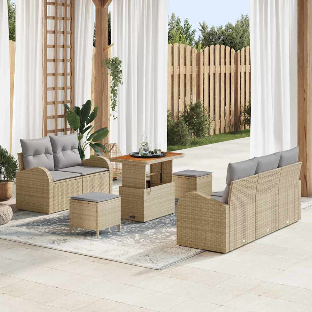 Set Divano da Giardino con cuscino 8 pcs Beige e Grigio Chiaro | homemem39