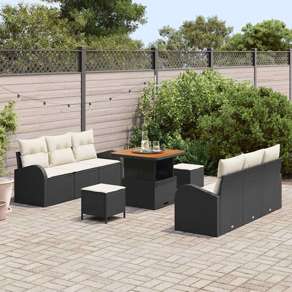 Set Divano da Giardino con cuscino 9 pcs Nero e Crema | homemem39