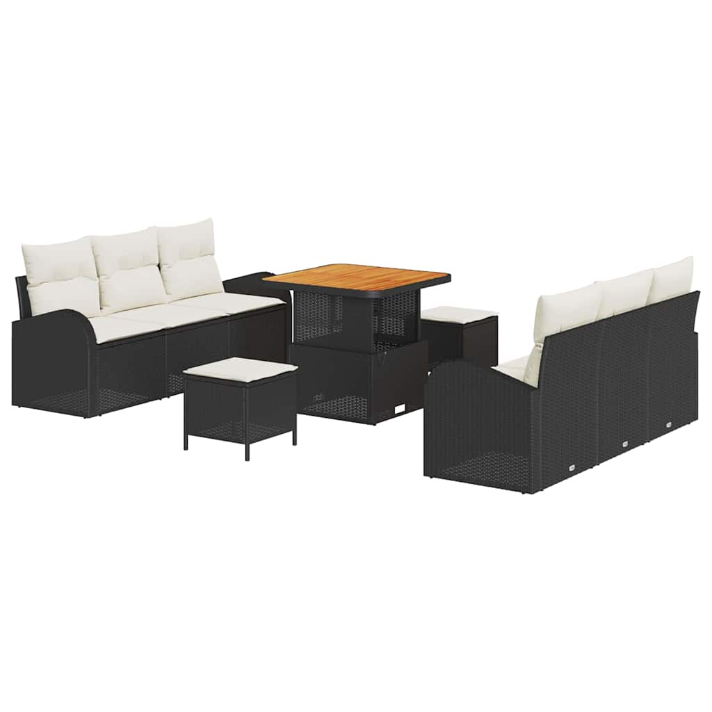 Set Divano da Giardino con cuscino 9 pcs Nero e Crema | homemem39