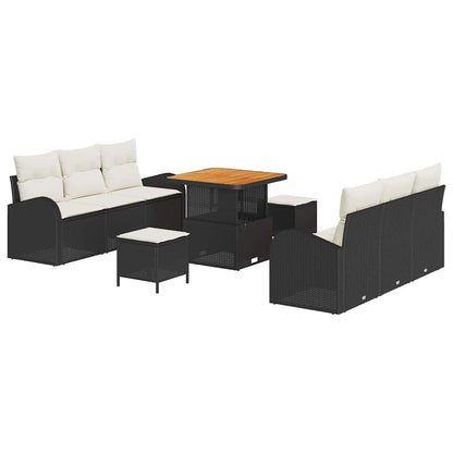 Set Divano da Giardino con cuscino 9 pcs Nero e Crema | homemem39
