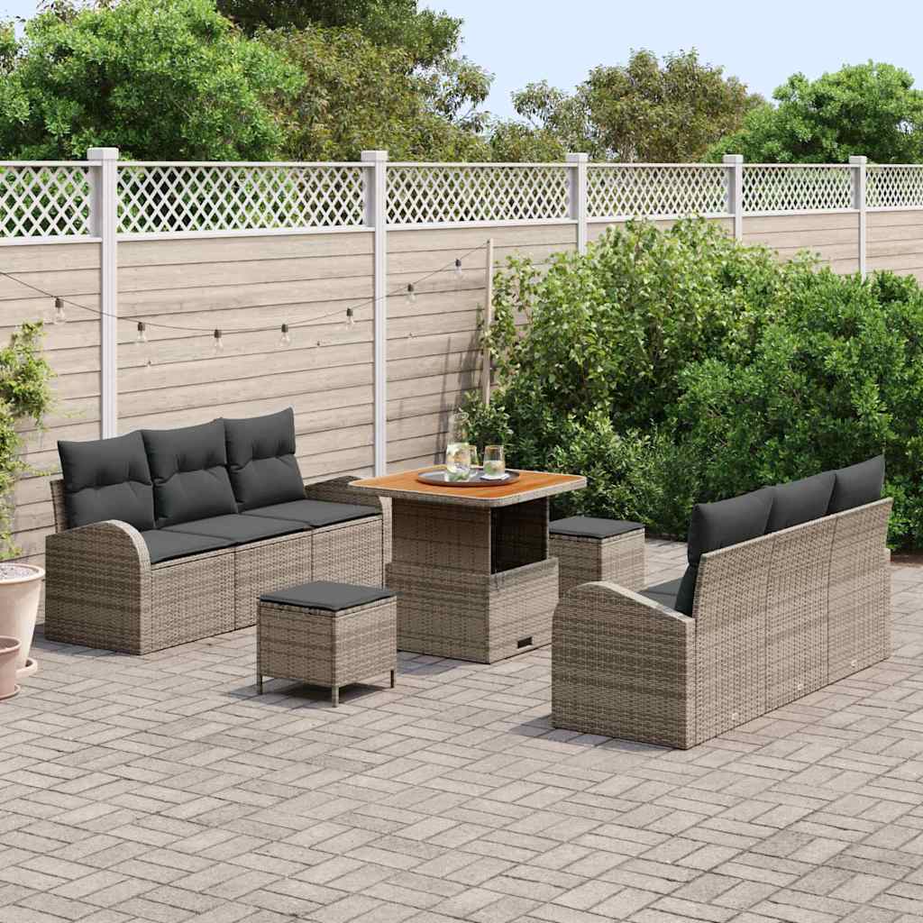 Set Divano da Giardino con cuscino con cuscino 9 pcs Grigio | homemem39