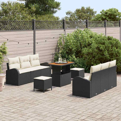 Set Divano da Giardino con cuscino 9 pcs Nero e Crema | homemem39