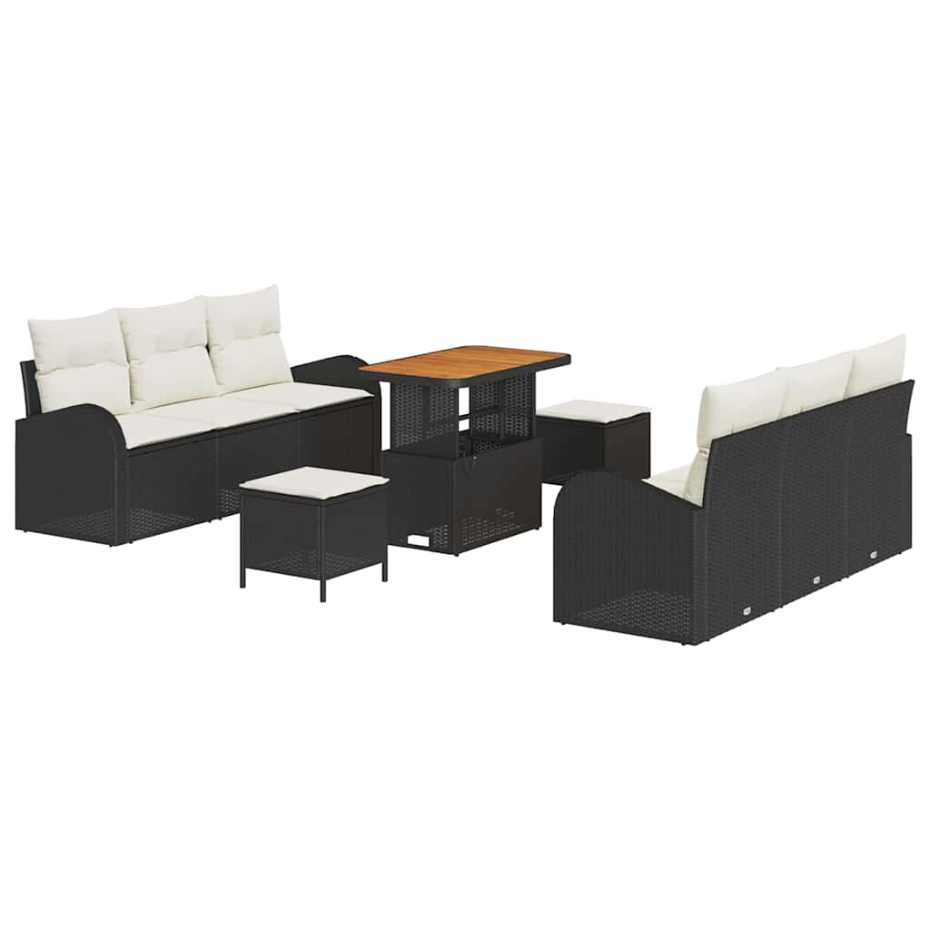 Set Divano da Giardino con cuscino 9 pcs Nero e Crema | homemem39
