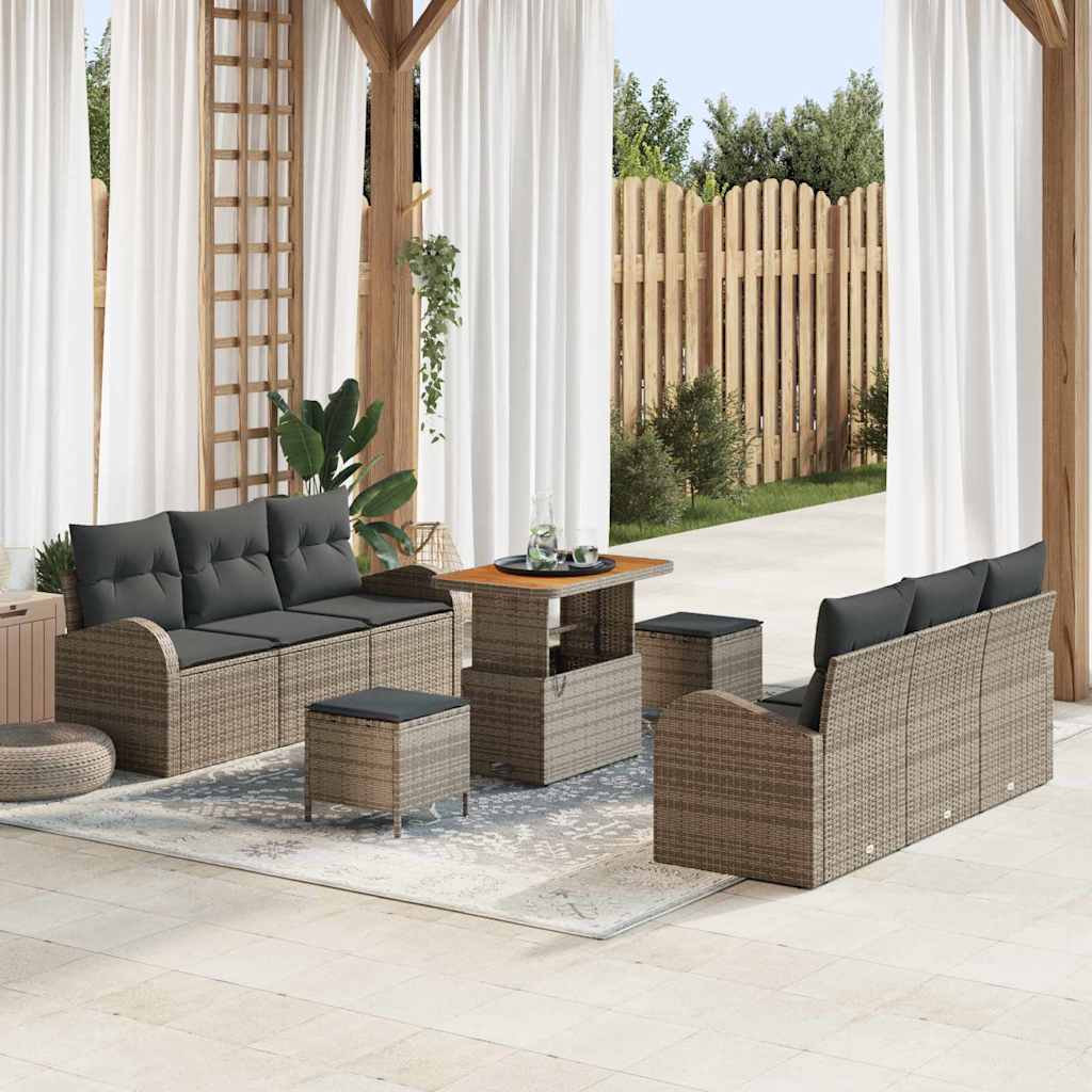 Set Divano da Giardino con cuscino con cuscino 9 pcs Grigio | homemem39
