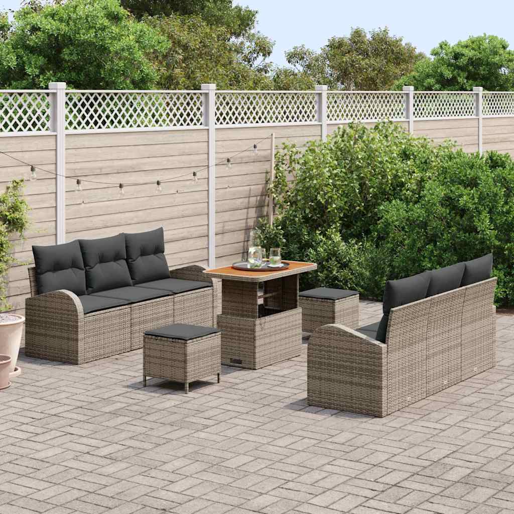 Set Divano da Giardino con cuscino con cuscino 9 pcs Grigio | homemem39